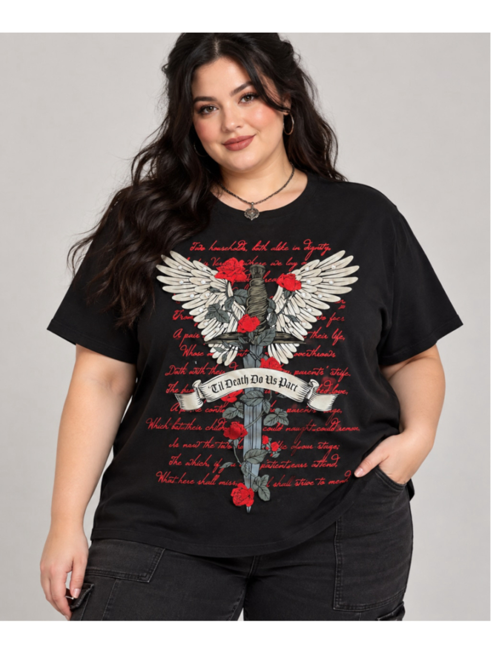 Thorn & Fable Plus Size 1 Romeo & Juliet Graphic Tee NWOT Gothic Rhinestone